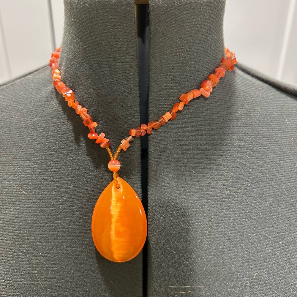 Glass Orange and Beaded pendant Necklace
